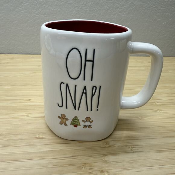 Rae Dunn OH SNAP Gingerbread Christmas Mug Red Inside - Picture 1 of 5